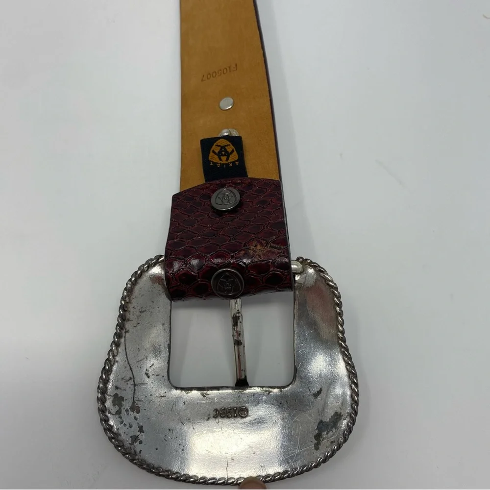 Ariat Sz S Burgundy Leather Purple Rhinestone Western Belt Silver Ornate buckle